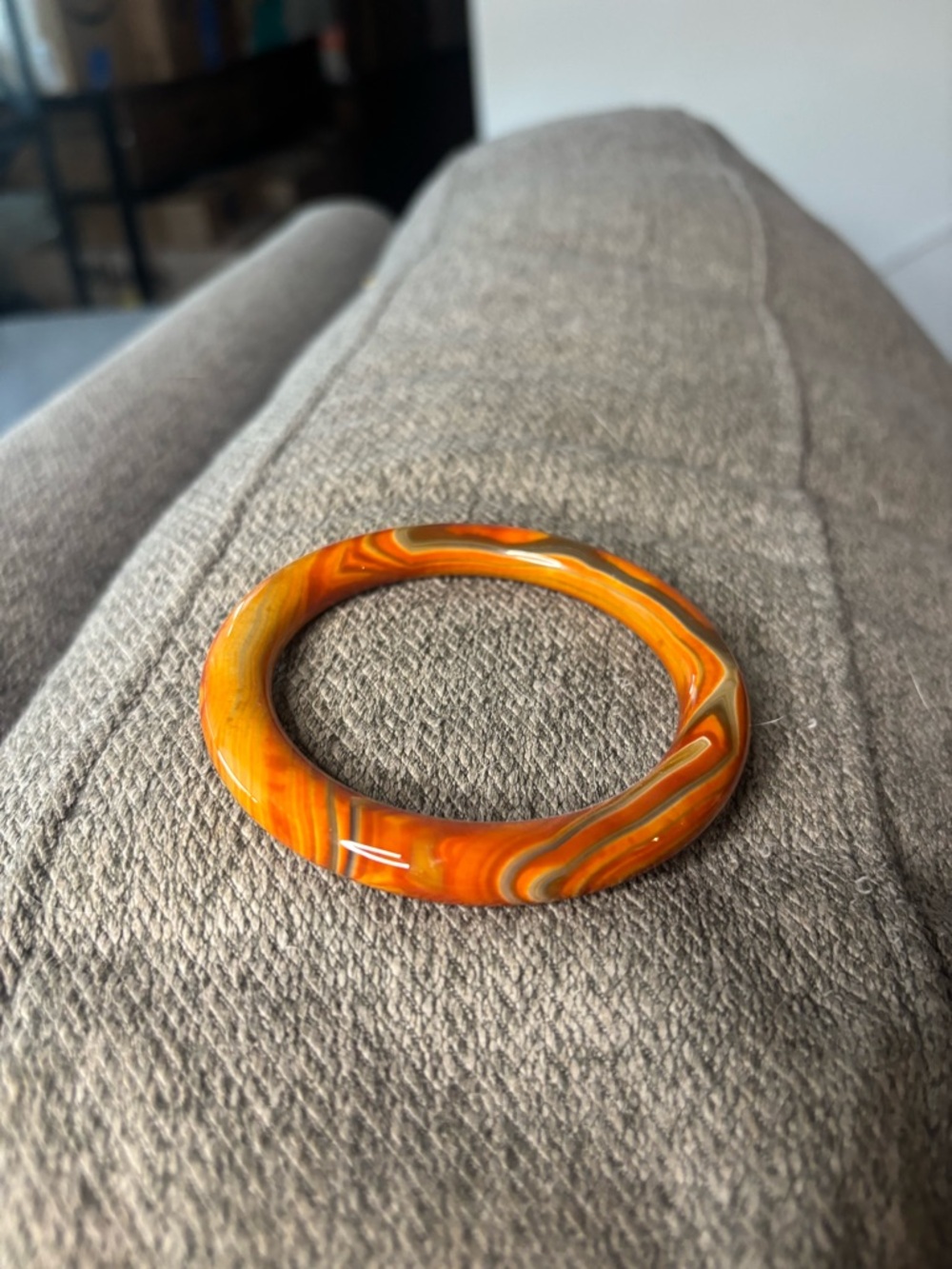 Vibrant Orange Swirled Agate Bangle Bracelet - Picture 5 of 9